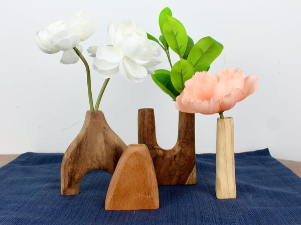 Hand Carved Wooden Vase Set