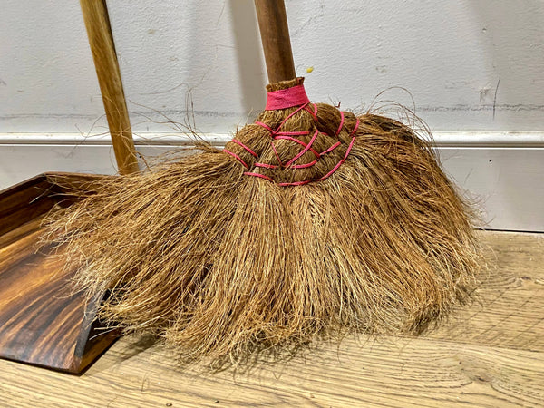 Handmade Indoor East Indian Walnut Wooden Dustpan and Broom