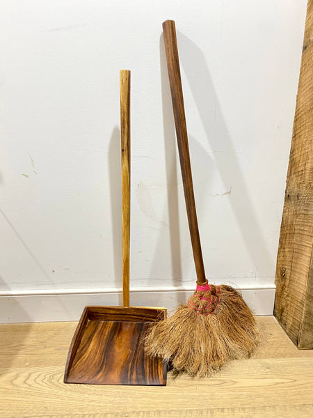 Handmade Indoor East Indian Walnut Wooden Dustpan and Broom