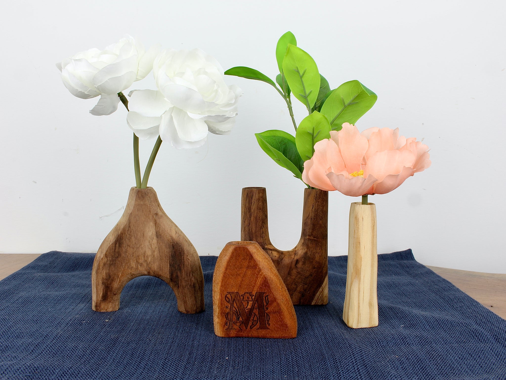 Hand Carved Wooden Vase Set 