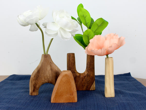 Hand Carved Wooden Vase Set 