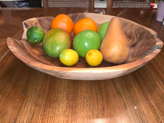 Large Live Edge Hand Carved Teak Bowl